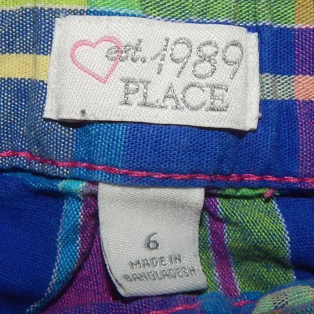 The Children's Place Girls Size 6 Colorful Plaid Bermuda Shorts Pockets Casual